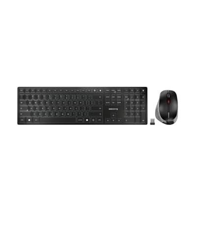 CHERRY DW 9500 SLIM, Kabelloses Tastatur- und Maus-Set, EU-Layout (QWERTY), Bluetooth oder 2,4 GHz Funk, Ergonomische Rechtshändermaus, Schwarz-Grau CHERRY DW 9500 SLIM, Kabelloses Tastatur- und Maus-Set, EU-Layout (QWERTY), Bluetooth oder 2,4 GHz Funk, Ergonomische Rechtshändermaus, Schwarz-Grau