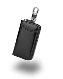 キーケース メンズ 本革 カード入れ付 ６連 鍵ケース 車 スマートキー対応 大容量 (Black) (ストラップ付き)