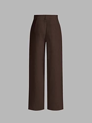 SECOLI Women's Straight Wide Leg Trousers Pants Coffee Brown Casual High Waist Straight Leg Pants2