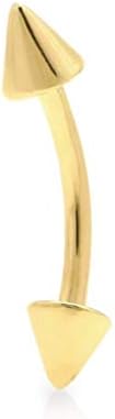 14K Yellow Gold Spike Beads Barbell Bar Eyebrow Ring 16G Body Piercing
