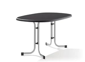 Sieger 252/A Boulevard-Klapptisch mit mecalit-Pro-Platte 140 x 90 cm, Stahlrohrgestell graphit, Tischplatte Schieferdekor anthrazit