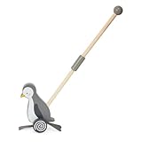WoodenFun Holz Schiebespielwagen Schiebetier Spielzeug Lauflernhilfe Tierspielwagen Schiebespielzeug für Kinder ab 1 Jahr (Pinguine)