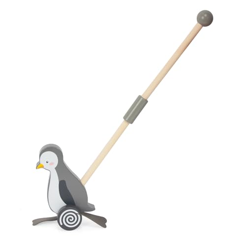 WoodenFun Holz Schiebespielwagen Schiebetier Spielzeug Lauflernhilfe Tierspielwagen Schiebespielzeug für Kinder ab 1 Jahr (Pinguine)