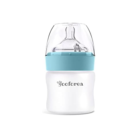 Yooforea Silicone Coated Glass Baby Bottle, 0M+ Slow Flow Nipple I Anti-Colic, Wide Neck, Stable Base I Medical-Grade Silicone Coating for Shatter Protection, BPA BPS PVC Free (3 Ounce-Fog) Cover