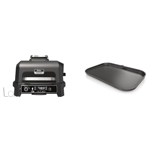 Ninja Woodfire Pro XL Electric BBQ Grill & Smoker with Digital Probe & Woodfire XL Flat Plate, Non-Stick Flat Top BBQ Griddle Plate, Official Accessory