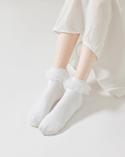 Lace Ruffle Frilly Socks for Women, Lace Ankle Socks with Double Layer Lace4