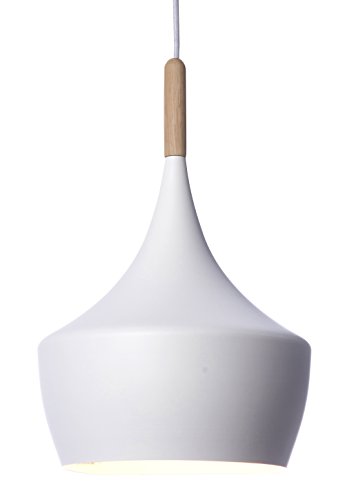 Lumianaire Olga,suspension métal/bois, 60 W, blanc/naturel, ø 24 x H 35 cm