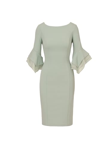 Image of Adrianna Papell Stretch Knit Crepe Sheath Dress with Tiered Organza Bell Sleeve