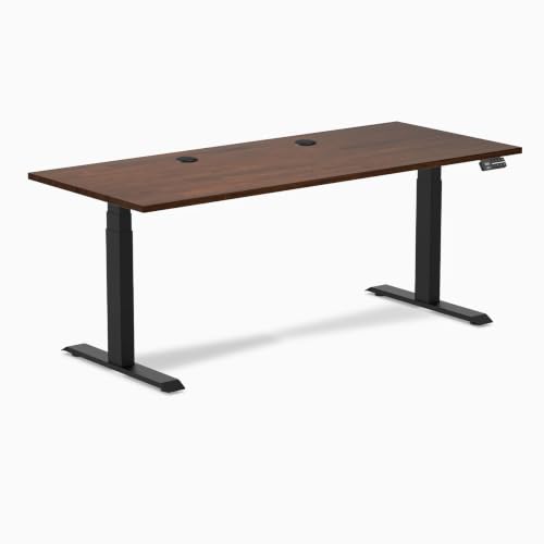 Image of Desky Dual Rubberwood Sit Stand Desk Red Walnut 48 inch Matte Black