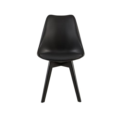 EGGREE 1 x Scandinavian SGS Tested Esszimmerstuhl, Gepolsterte Küchenstühle aus PU-Leder, Bürostühle aus Massivholz Buche Schwarz, Schwarz