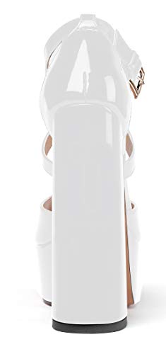 Eldof Womens Platform Chuncky Sandals High Heel 6” Ankle Strap Peep Toe T- Band Party Dress Casual Shoes3