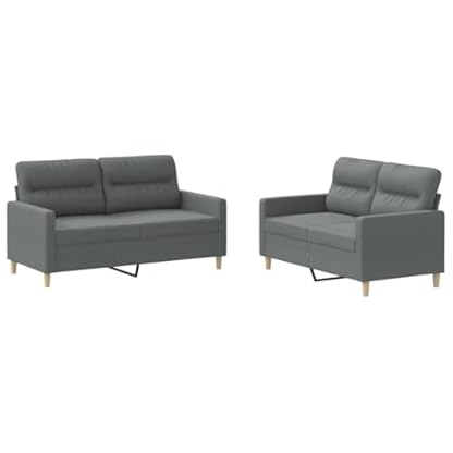 2-tlg. Sofagarnitur Dunkelgrau Stoff Couchgarnitur Wohnzimmer Set mit Kissen. Bequemes 2+3 Sitzer Sofa Set für Wohnzimmer. Esszimmer. Büro. Robustes Gestell. Atmungsaktiver Polyester Bezug – Bild 4