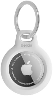 Belkin Apple AirTag Secure Holder with Key Ring - Durable Scratch Resistant Case With Open Face & Raised Edges - Protective AirTag Keychain Accessory For Keys, Pets, Luggage, Backpacks & More - White