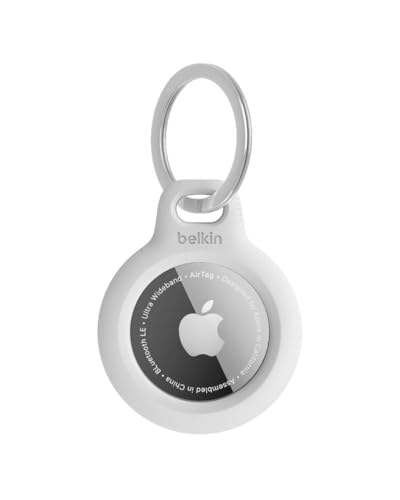 Belkin AirTag Case Secure Holder with Key Chain for Apple Air Tag Protective Cover with Advance Scratch Resistance - White Colour (F8W973)