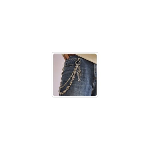 Punk Layered Pants Chain for Men Women Skull Wallet Chains Pearl Mango Jeans Chain Pocket Chains Gothic Key Chain for Pants