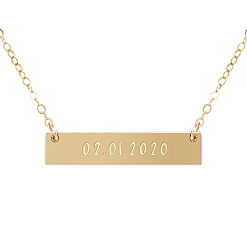 Zen & Zuri Personalized Date Gold Filled Bar Necklace, Wedding Date, Valentine's Day, Custom, Gift for Her, Mother's Day