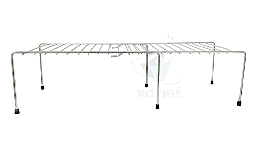 Image of Space - Saver Multipurpose Expandable Dish Rack Expandable Storage Shelves for Kitchen Cabinets Plate Stand Utensil Rack(Stainless Steel)
