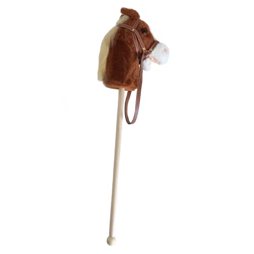 GERILEO Caballo Palo de Juguete con Sonido - Cabeza Caballo de Peluche con Palo de Madera - Caballo de Juguete para Niños y Niñas - 80cm - Diversos Colores Divertidos (Marrón Claro)