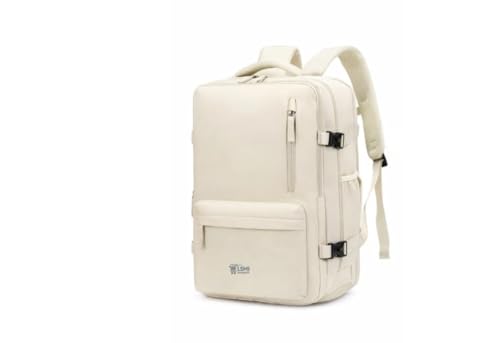 Mochila de Viagem Expansível 40L Impermeável para Notebook Mochila Executiva Grande Premium com USB, Ideal para Trabalho, Faculdade e Cabine de Avião Masculina e Feminina (BEGE)