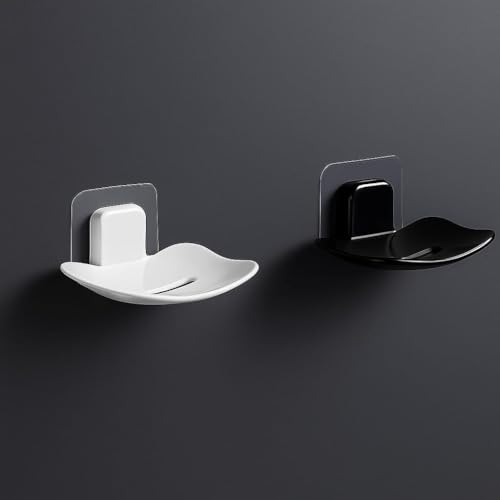 Image of Wall Mounted Soap Dish Holder, Self Adhesive, Curved Tray Design, Bathroom Organizer, Available in White and Black