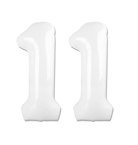 Image of White Number 11 Balloon 40 inch, Translucent 11 Number Balloons, 11th White Birthday Decorations, 11 Year Old Party Supplies