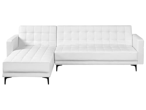 Beliani Canapé d'angle à Droite Moderne en Cuir PU Synthétique Similicuir Capitonné Modulable 4 Places Blanc Aberdeen
