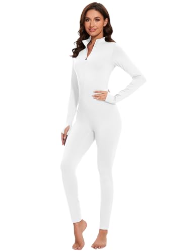 VUTRU Damen Sport Jumpsuit Lang Eng Yoga Overall hoher Kragen Playsuits mit Reißverschluss Fleece Romper Einteiler Sexy One Piece Bodycon Outfit für Yoga