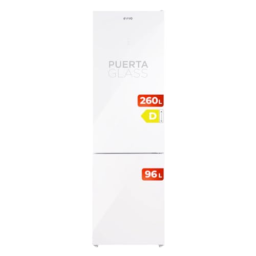 EVVO Frigorífico Combi F60W Glass, 247 l + 94 l, Blanco, Puerta de cristal, No Frost