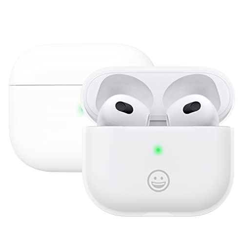 Silikon Hülle Kompatibel mit AirPods 3, Front LED Sichtbar Hülle für AirPods 3, case für Airpods 2021, Zweiteilige Schutzhülle für AirPods 3, unterstützt Kabelloses Laden(Weiß+Durchscheinend) Cover