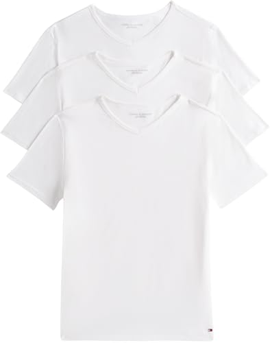 Tommy Hilfiger Herren 3er Pack T-Shirts Kurzarm Stretch V-Ausschnitt, Weiß (White/White/White), XXL