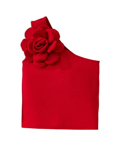 Floerns Girl's 3D Flower One Shoulder Sleeveless Tank Top Holiday Elegant Shirt Tops
