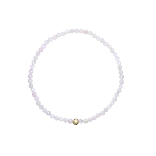 DomiSoul Armband aus natürlichen Edelsteinen | Mondstein & Rosenquarz | Handgefertigt | Zertifizierte 3-mm Steine | Größe S/M | 14K vergoldet