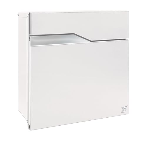 ALUBOX NETTUNO Cassetta Postale Da Esterno Moderna Con VANO XL PER PACCHI DI PICCOLE E MEDIE DIMENSIONI 37x37x11 CM Cassetta Posta Con Portanome da Incedere (BIANCA)