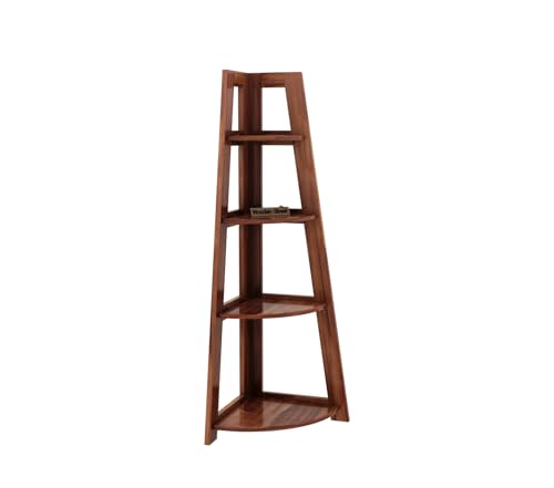 Image of Wooden Street Severino Bookshelf | 4 Tier Sheesham Wood Open Multipurpose Foldable Bookshelf | Compact Home and Office Wooden Rack | Honey Finish Bookcase | 155 L x 155 W x 46 H Inches