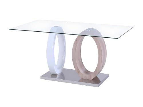 Vente-unique Table à Manger Ayane - 6 Couverts - Verre trempé et MDF - Chêne & Blanc