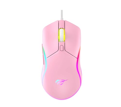 Mouse Gamer Havit MS1029 Pink RGB Programável, 7 Botões, 800-1600-2400-3200-4000-4800 DPI, USB