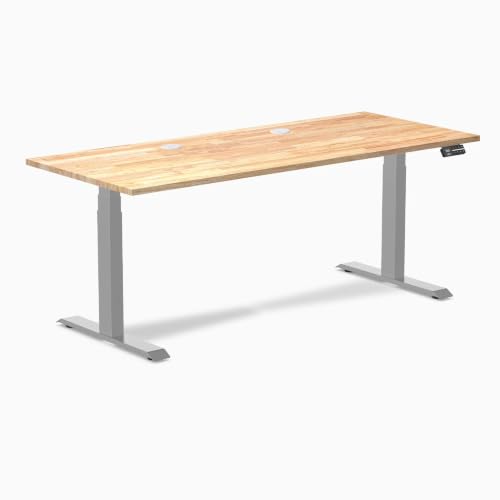 Image of Desky Dual Rubberwood Sit Stand Desk Natural Timber 48 inch Grey