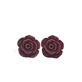 Plastic Post Rose Stud Earrings for Metal Sensitive Ears, 13mm (Matte Maroon)