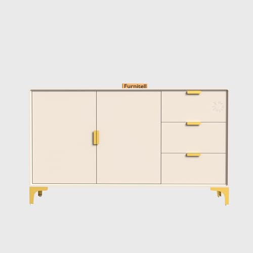 Image of Wooden Sideboard Cabinet for Living Room with 2 Doors & 3 Drawers Storage for Dining, Drawing and Home Office | HDMR Premium Wood & Iron, Charcoal (55.1 x 15.74 x 31.5 Inches)