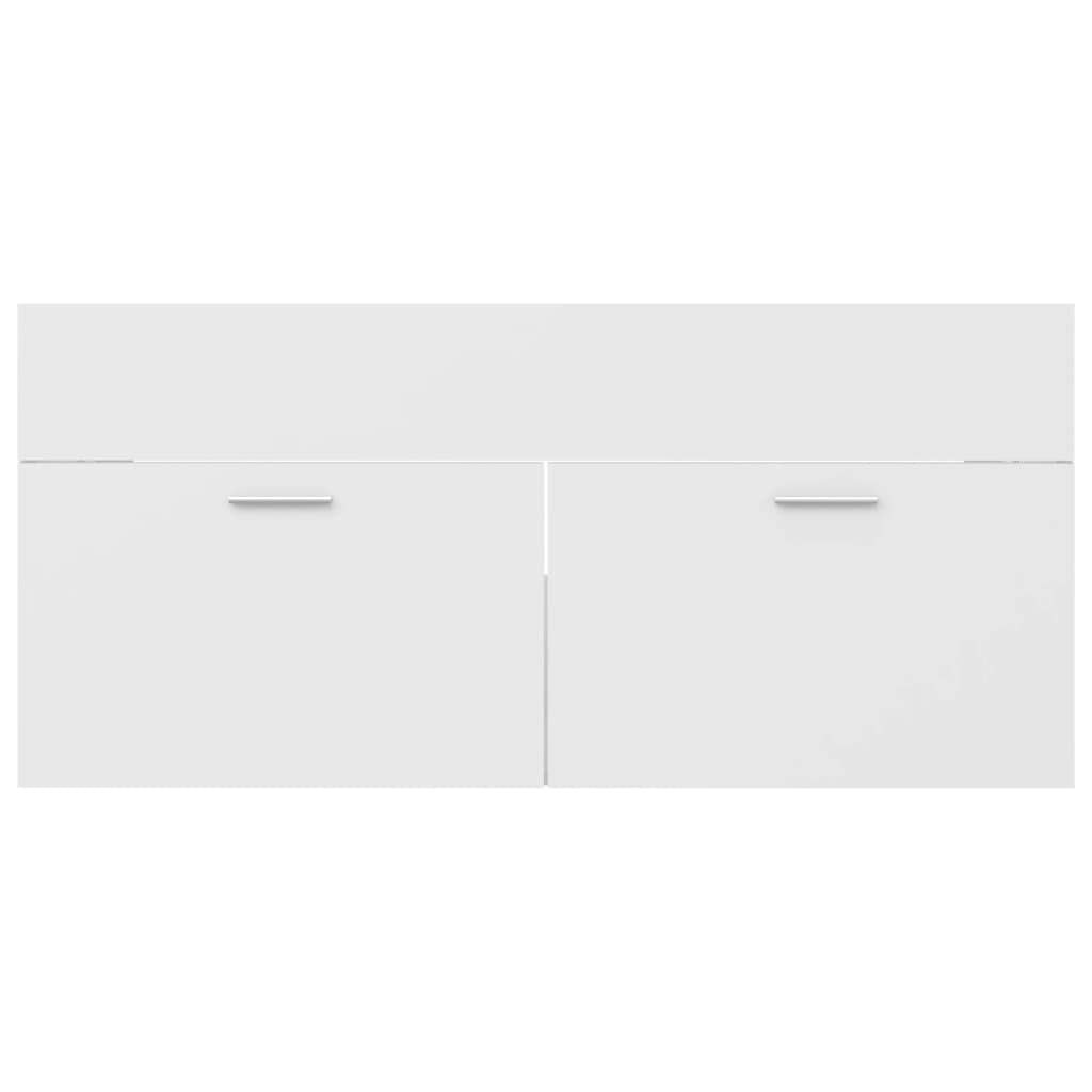 Szafka pod umywalkę, biała, materiał drewnopochodny, 100 x 38,5 x 46 cm, z 1 półką, 2 drzwiami, miejsce do przechowywania, zestaw mebli łazienkowych do łazienki, dla gości, WC, pralni