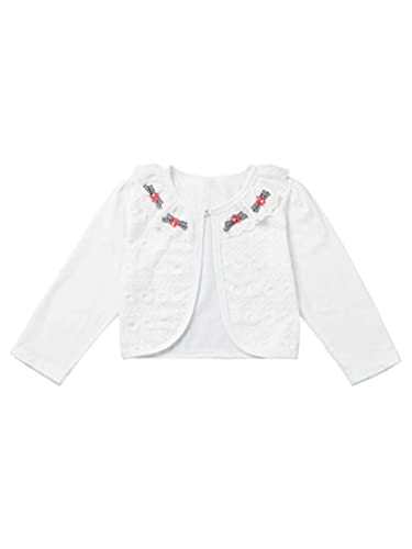 Aislor Kids Girls' Long Sleeve Ruffle Lace Floral Knit Bolero Shrug Short Cardigan One Button Sweater Dress Cover up