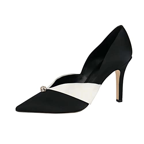 XYD Women's Pumps Stiletto High Heels Rhinestone Bead Closed Pointed Toe Slip On Comfort Ladies Office Work Church Wedding Party Dress Satin Shoes