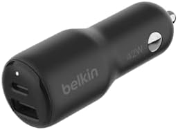 Belkin BoostCharge cargador doble para coche de 42 W con puerto USB-C PPS de carga rápida a 30 W y USB-A de 12 W para modelos de iPhone de las series 16, 15, 14 y 13, Samsung Galaxy S23 y otros, negro