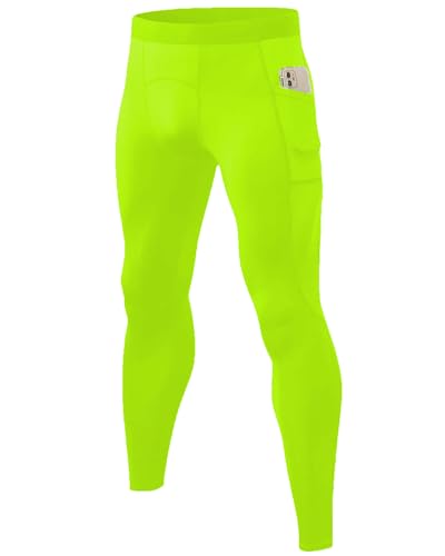 LEICHR Men Compression Pants Leggings Dry Cool Sports Baselayer Running Workout Active Gym Tights Basketball, 1pcs #Fluorescent Green#22, X-Large