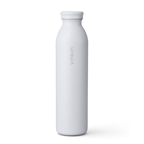 Vinsun Trinkflasche Edelstahl 600ml Weiß - auslaufsicher, Kohlensäure geeignet, BPA frei - doppelwandig isoliert - leichte Thermoflasche für Sport, Schule, Büro, Reisen