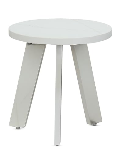 Image of SBF Furniture Mini Round Side Table, 30 cm, Matte Finish, Modern Minimalist Design, 3 Angled Legs (Round White)