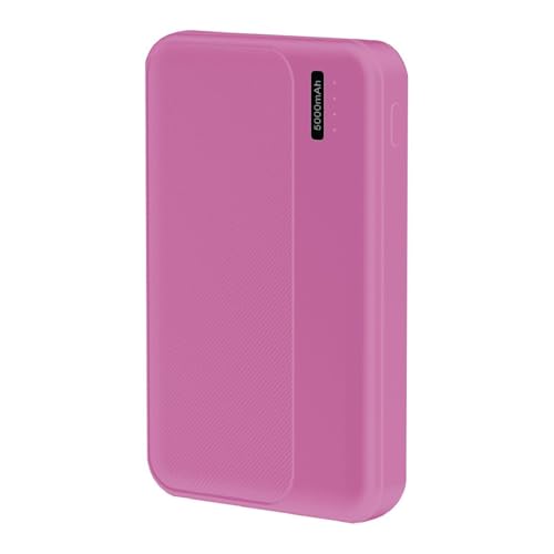Laser Slim 5000mAh Portable Power Bank Fuschia | Pocket Charger with LED Display USB-A Output USB-C Input | Compact Backup Battery for Travel Work Everyday Devices