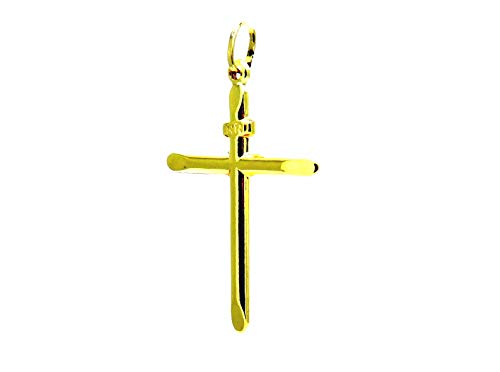 Produzione Italiana PEGASO GIOIELLI Ciondolo Oro Giallo 18kt (750) Pendente Croce Smussata Semplice Uomo Donna