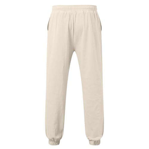 Summer Men's Solid Color Large Size Loose Linen Nine Minute Pants Harlan Pants Casual Mens Training Pants with4