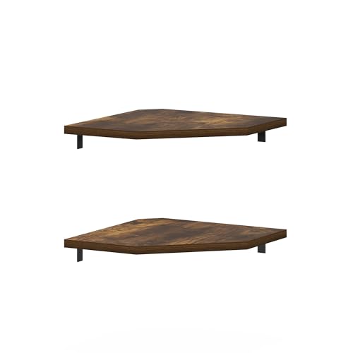 Image of Furinno Rossi Hexagon Floating Shelves for Wall, Set of 2 Geometric Corner Shelf, Wall Mounted Shelves for Bathroom, Home Office, Living Room, Amber Pine